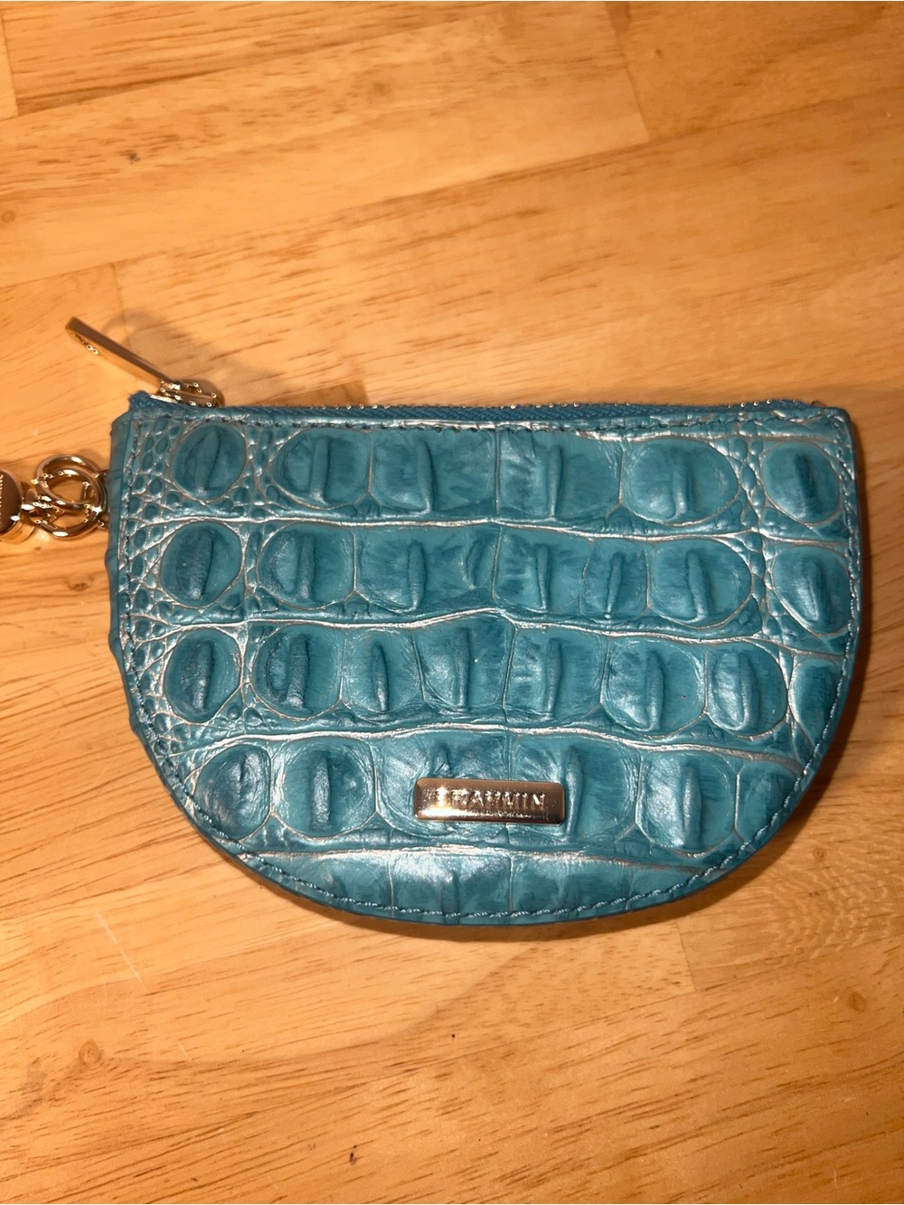 Brahmin Teal Croc-Embossed Leather Wristlet Coin Pouch